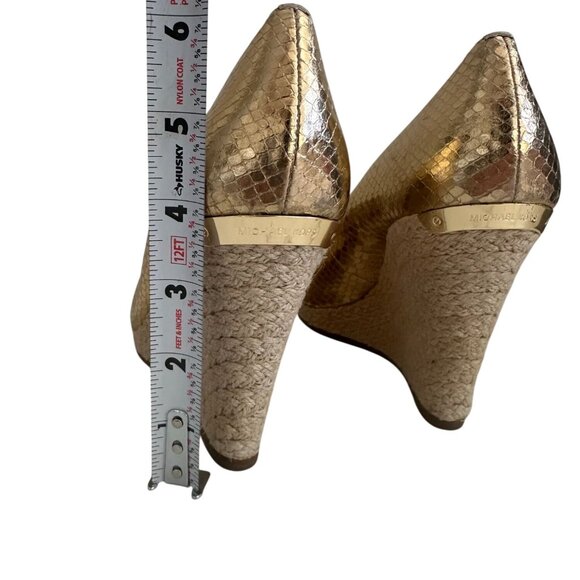 MICHAEL KORS Snake Embossed Gold Leather Espadrilles Wedges Size 7.5 - Picture 7 of 11